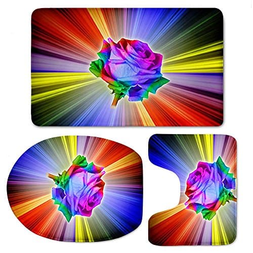 Bathroom Mat Set Rainbow Rose Pattern Bath Rug Bathroom Anti Slip Shower Mat and Toiler Mat Sets , 9