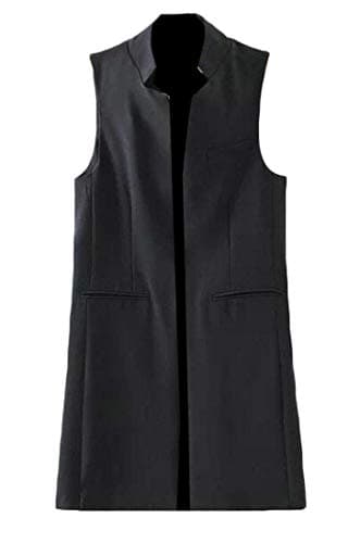 SELX Women Longline Sleeveless Jacket with Pockets Split Open Front Vest Waistcoat