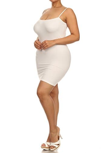 Women PLUS SIZE Solid Seamless Long Cami Tank Top Spaghetti Straps Mini Dress
