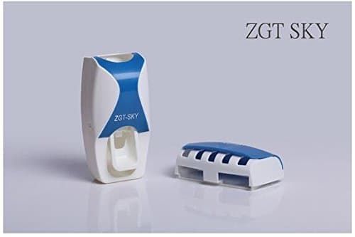 BAIESHIJI ® Automatic Dustproof Toothpaste Dispenser with Toothbrush Holder Organizer Set Mini Easy Install Dust-proof Toothpaste Dispenser Toothpaste Squeezer Kit (blue)