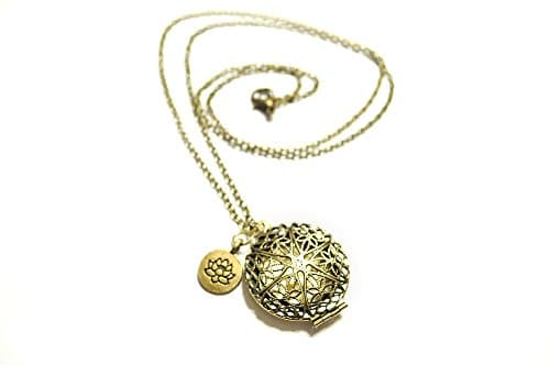 Essential Oil Diffuser Necklace with Lotus Charm – Exclusive Boho Chic Star of Avalon Design Locket with 24” Chain and 5 Washable Felt Pads (Antique Gold)