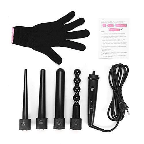 DANTB 6 in 1 Professional Ceramic Curling Iron Set Makes It Easy to Carry It Around Temperature Control LCD Display with Heat Resistant Glove UK Plug for All Hair Types Black