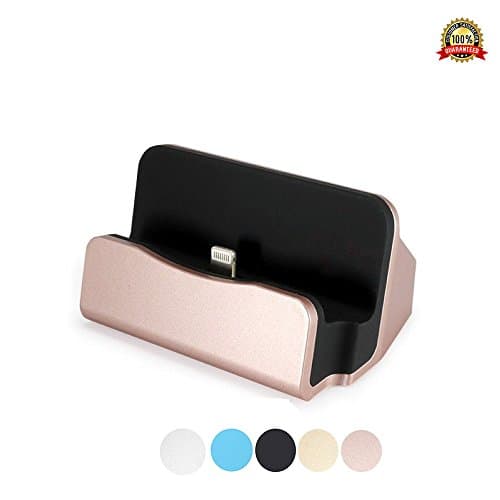 iPhone Charger Dock Cradle Desktop Stand with Lightning Cable Connector for Charge and Sync Data of Apple iPhone 7/7 Plus/ 6/6s/6 Plus/6s Plus/iPod Nano 7th Gen/iPod Touch 5,6th Gen - Rose Gold