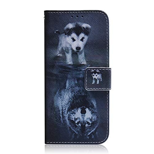 Case for Huawei P Smart 2019, Honor 10 Lite Case, PU Leather Wallet Case Flip Soft TPU Shockproof Shell Slim Fit Protective Cover with Card Holder Magnetic Closure Stand - Wolf & Dog