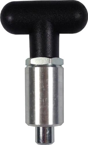 Pull Pin - T-Handle - 1-1/2" Length x 1" Diameter Aluminum Barrel - with Lockout - 1/2" Diameter Steel Spring-Loaded Plunger