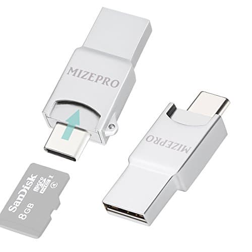 USB Type C 3.0 Portable Card Reader to Micro SD Reader Flash Memory Card Reader USB 2.0 for New MacBook pro, Google Chromebook Pixel, Fire HD 8 tablet & cell Phones (Zinc Alloy Gray)
