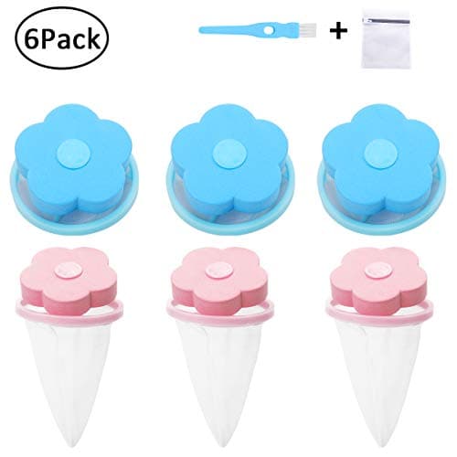 Washing Machine Lint Traps - 6 Pack - Reusable Washing Machine Filter - Floating Lint Mesh Bag - Hair Filter Net Pouch - Dog Cat Pet Fur Remover Hair Catcher(Pink+Blue)
