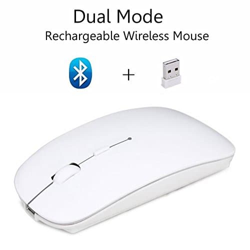 Cliry 2018 Wireless 2.4Ghz + Bluetooth 4.0 Dual Mode Rechargeable Mouse 1600 DPI Ultra-Thin Ergonomic Portable Optical Charging Best Qulity Mice (White)