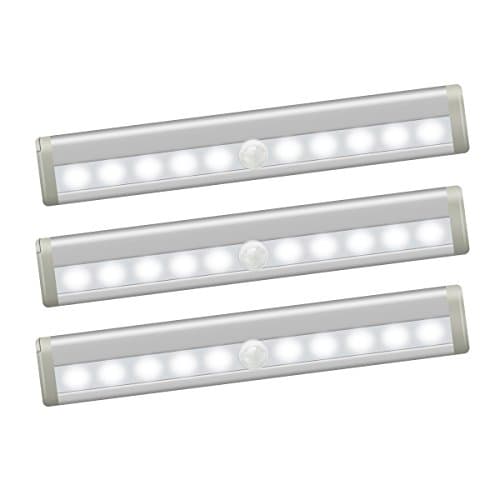 Closet Light, Motion Sensor Cabinet Light with Magnetic Strip Stick on Anywhere Cordless LED Night Lights for Wardrobe Stairs Hallway Bedroom (Battery Operated - Pack of 3)