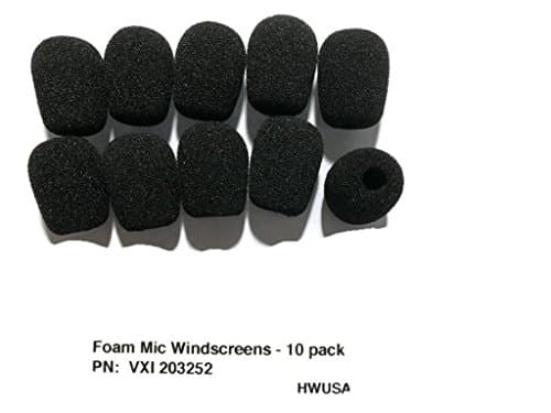 Universal Headset Foam Microphone Windscreens 10 Pack | Mic Covers Fit Lapel, Lavaliers, BlueParrott B250, B350, Plantronics, Jabra, VXI, Smith Corona - Lux, Passport, for VXI 203252,