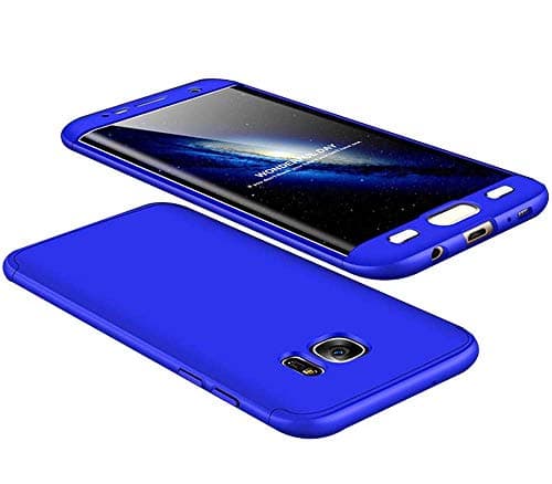 cmdkd case Compatible for Samsung Galaxy S7 Edge,360 Degree Protection 3 in 1 Slim PC Cover Shockproof Shell Full Body Coverage Hard Protective Case + Tempered Glass Screen Protector. Blue