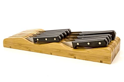 In-Drawer Knife Block Holder 11 Slots Storage Kitchenware Made of Organic Bamboo Wood (No Knives Included) by Intriom Bamboo Collection