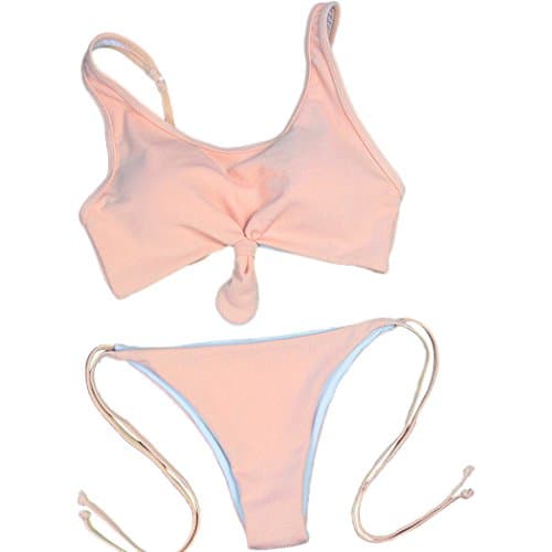 Summer Bay Women's Solid Color Triangle Bikini Set Vest Top Strappy G-String Bottom Two Piece Swimsuits