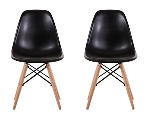Creation Yusheng Eames Style Dining Chair with Natural Eiffel Base Wooden Leg Modern plastic Dining Side Chair,Black, Set of 2