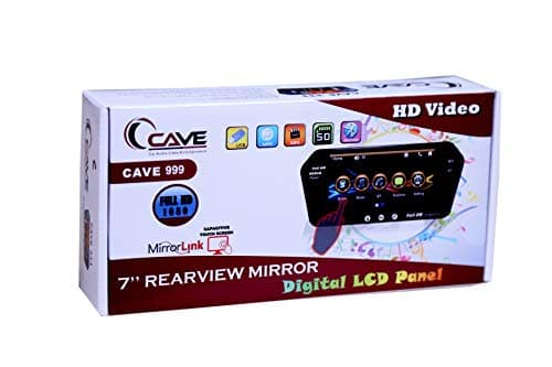 Cave Car 7Inches Rearview Touchscreen Mirror with Mirror Link, Bluetooth, USB Connection Multicolor LED.
