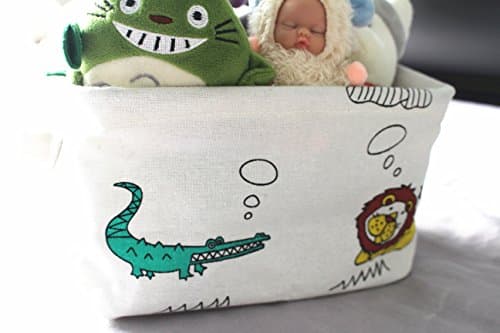 Storage Bin Storage Basket Storage Cube Organizer with Handles Small Canvas Fabric Cotton Linen Collapsible (9.06 x 7.09 x 5.51inch, Animals) (ASAPS)