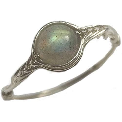 GenericQ (J 1/2- Y Available) Natural Sunlight Labradorite Stone 925 Sterling Silver String Winding Gemstone handmade ring