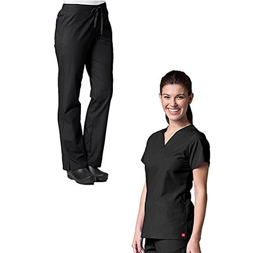 Red Panda V-Neck Two Pocket Top & Half Elastic Pant Scrub Set (X-Large Tall, Black)