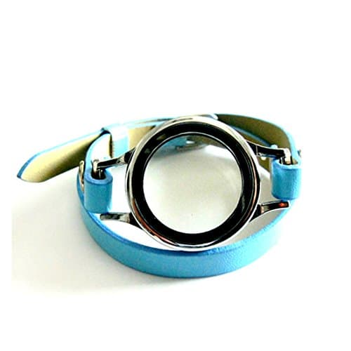 Generic Multi-color Plain Twist Threaded Watch Locket with 8mm PU Leather Wrap Bracelet Living Memory Floating Charm Locket DIY Jewelry (plain locket with blue wrap)
