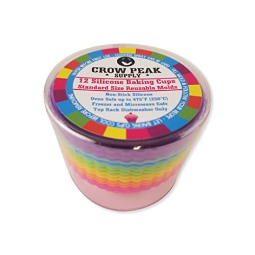 Crow Peak Supply Reusable Standard Size Cupcake Liners 12 Pack - Bento Box Dividers - Chocolate molds - Silicone Nonstick Baking Cups - Muffin Wrappers