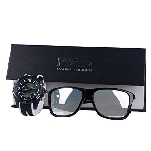 Daniel Steiger Pace Ice White Matching Watch & Sunglasses Set With Gift Box - Analog Digital Watch With Stopwatch, Date & Alarm - White Tinted UV400 Rated Sunglasses