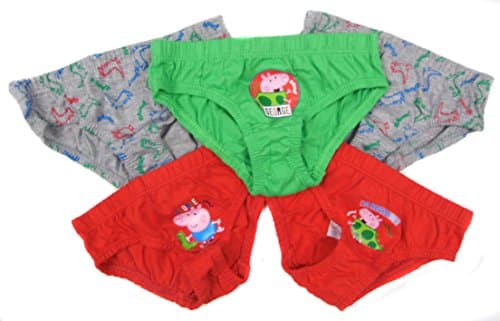 Boys George Pig Five Pack Pants Briefs Three Sets To Choose From Three Styles (2-3 Years, Red Grey Green Dinosaur)