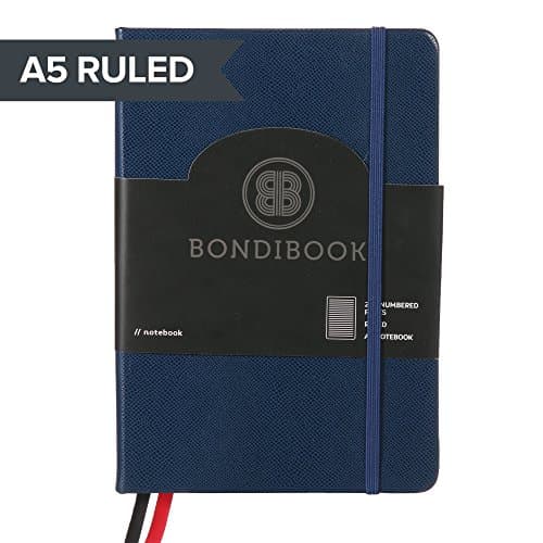 A5 Hardcover Lined Ruled Notebook Journal, 259 Numbered Pages, 2 Bookmarks, 4 Page Index, Bujo Lines Pages (1 Pack Lined, Indigo Blue)