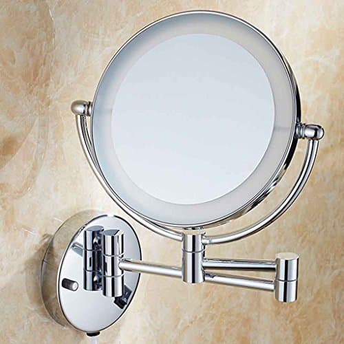 Bathroom Makeup Mirror Led Lamp Mirror Wall Folding Telescopic Mirror Bathroom Double Sided Dressing Free Punch (Drilled Or Punch-free) With LED Light 8 Inches (20cm In Diameter) Xuan - worth having ( Color : Silver )