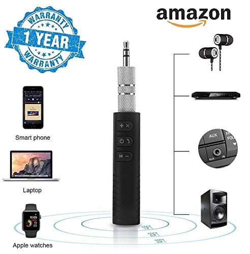 optimacworld 3.5mm Jack Bluetooth V4.1 Hands Free Music Audio Receiver Adapter AUX Kit Compatible with All Android and iOS Devices (Black)