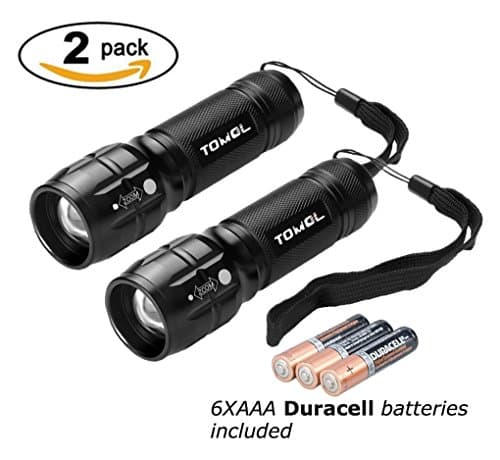 TOMOL Adjustable Focus Mini LED Tactical Flashlight Torch, CREE LED, Zoomable, Small Flashlight, Super Bright, DURACELL Batteries Included 2-Pack