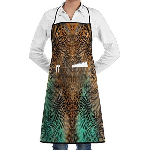 Leopard-skin Cool Novelty 3D Print Water Resistant Polyester Kitchen Apron With Big Pockets Machine Washable Easy Care Twill Sewing Bib Apron For Cooking BBQ Party