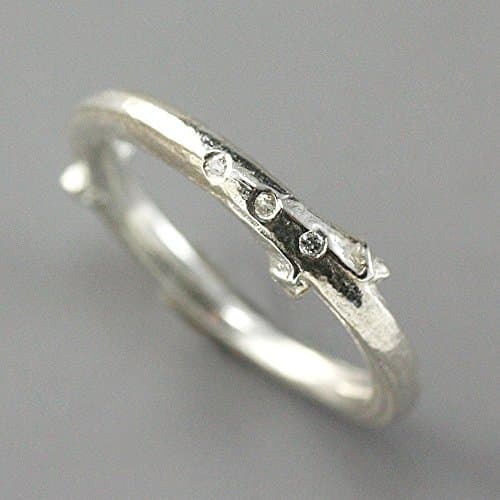Sterling Silver Organic Ring with Flush Set Stones - Lilac Ring with Tiny Diamonds