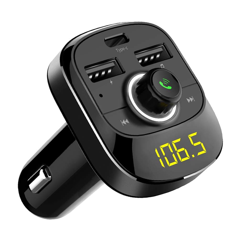 Bluetooth FM Transmitter, Avanz Wireless Bluetooth FM Radio Adapter Car Kit with Ring Light, Dual USB Charging Port & Type-C Port, Hands Free Calling for iPhone, iPad, Samsung Galaxy
