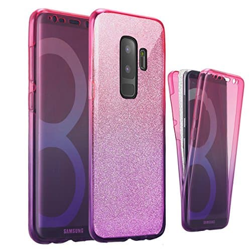 Samsung Galaxy S9 Case, ZHFLY Glitter Gradient Soft 360 Degree Protective Shock-Proof Ultra Slim Clear Crystal Silicone Rubber TPU Bling Case (Front & Back) 2 In 1 for Galaxy S9, Glitter Pink Purple