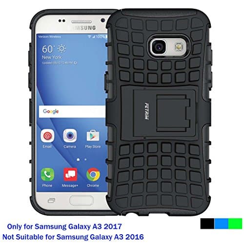 Samsung Galaxy A3 2017 Case ,Fetrim Rugged Dual Layer Shockproof TPU Case Protective Cover for Samsung Galaxy A3 2017 with Built-in Kickstand (Black)