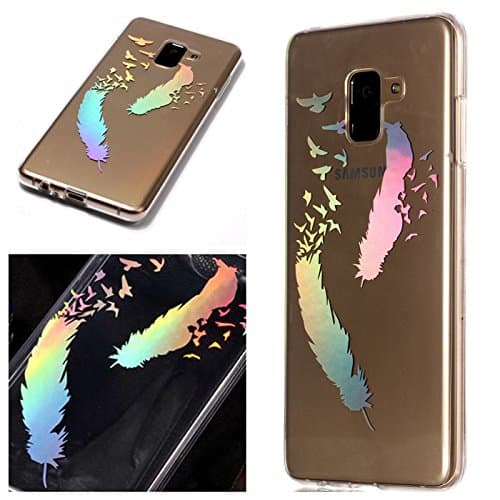 Find box Galaxy A8 Plus 2018 Case, TPU Rubber Gel Shock-Absorption Bumper, Anti-Scratch Transparent Back Silicone Back Cover for Samsung Galaxy A8 Plus 2018 Feather