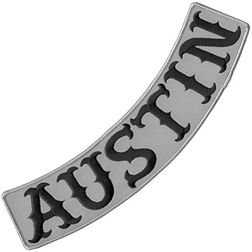 VEGASBEE® AUSTIN REFLECTIVE EMBROIDERED IRON-ON PATCH BIKER JACKET DECORATIVE LOW ROCKER 12" USA