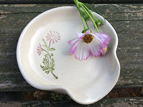 Spoon Rest, Ceramic Spoon Rest with Blush Daisy in Cream