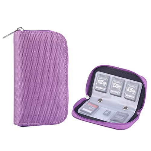 SunshineTrees Memory Card Case 8 Pages and 22 Slots SD Micro SD CF SDXC SDHC MMC SecureDigital Memory CompactFlash Cards Carrying Holder Bags Pouch Organizer (Purple)