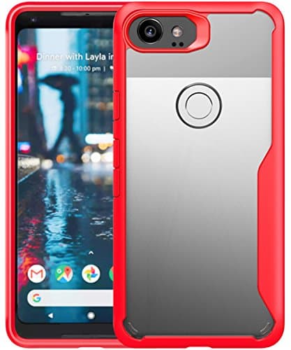 Pixel 2 XL Case,YABO Crystal Clear Slim Hard PC Back Soft TPU Bumper Rugged Hybrid Air Cushion Technology Full Protection Back Cover Case for Google Pixel 2 XL - Red