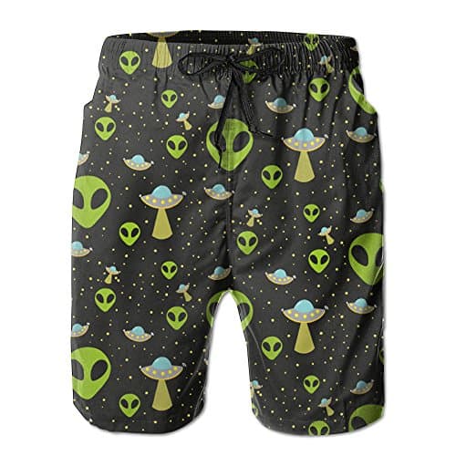 ZADEAS Man Casual Classic Fit Cute Alien Print Pattern Quick-drying Board Shorts