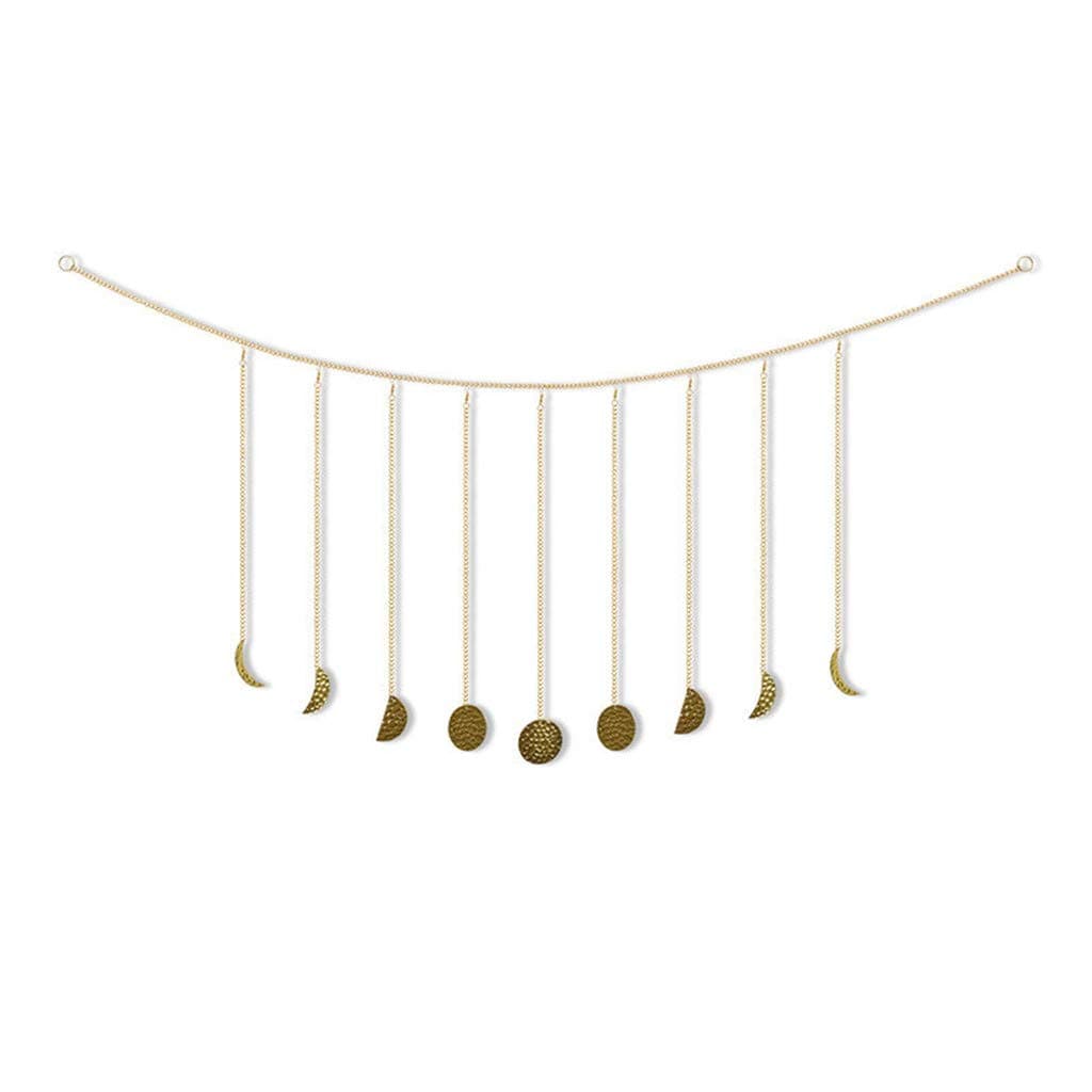 Moon Phases Wall Art Moon Decor Wall Decorations Boho Accents Wall Decor Moon Phase Wall Hanging Bohemian Decor for Bedroom, Home, Living Room, Apartment or Dorm (Gold Metal, 7910 INCH) (9, Moon)