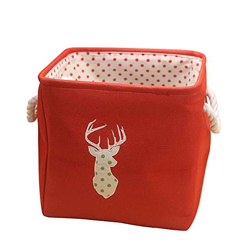 Storage Bin Organizer Basket Cube Large with Handles Cotton Linen Canvas Fabric Foldable ASAPS (Red Deer)