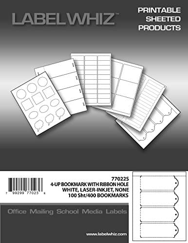 LabelWhiz Blank Printable Bookmark Sheets, 2-1/4 x 6 Inches, 4 per Sheet, 100 Sheets, White (77022S)