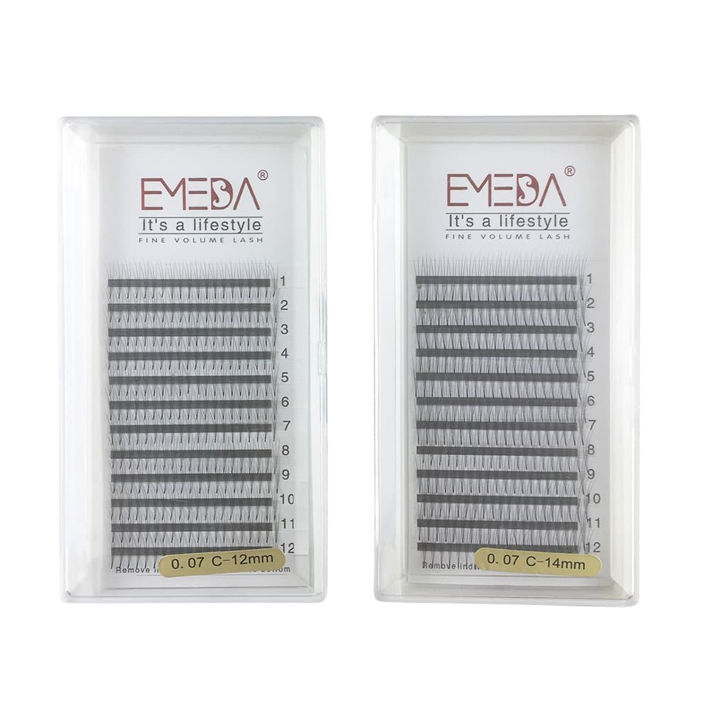 EMEDA 3D W Volume Cluster Eyelash Extension False Eyelashes Individual Eyelashes 0.07 C Curl 12 14MM 2 Tray Individual Lashes