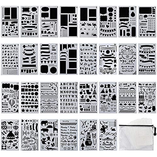 STUHAD 30pcs 4" x 7" Plastic Stencils DIY Drawing Template Journal Stencils with 1 Storage Bag for Diary, Notebook, DIY Scrapbook
