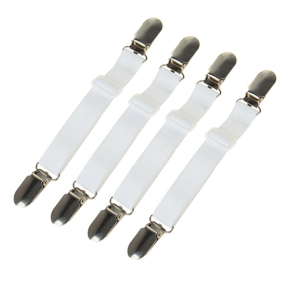 The Seventh Bed Sheet Fasteners, Adjustable Holder Bed Straps Clips Cover Suspenders Grippers(Set Of 4, White)