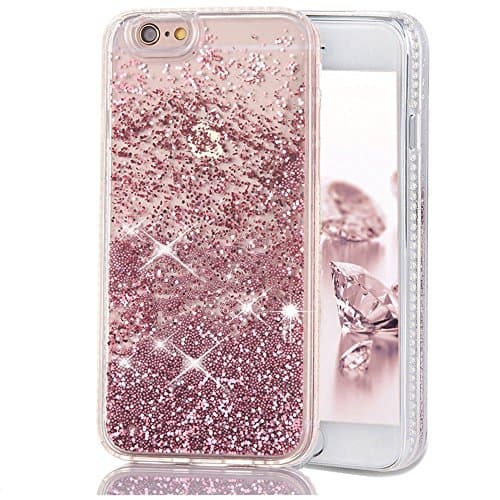 iPhone 6/6S Case,Toposend Liquid Case Fashion Creative Design Flowing Liquid Floating Luxury Bling Glitter Beads Sparkle with Carved Rhinestone Diamond TPU Bumper for iPhone 6/6S (Rose Gold)