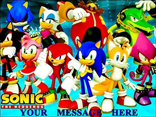 SONIC THE HEDGEHOG PERSONALIZED 10" x 7.5" ICING CAKE TOPPER- ANY NAME,AGE OR MESSAGE - USE THE GREETING MESSAGE WHEN YOU CHECK OUT OR EMAIL ME WITH THE NAME