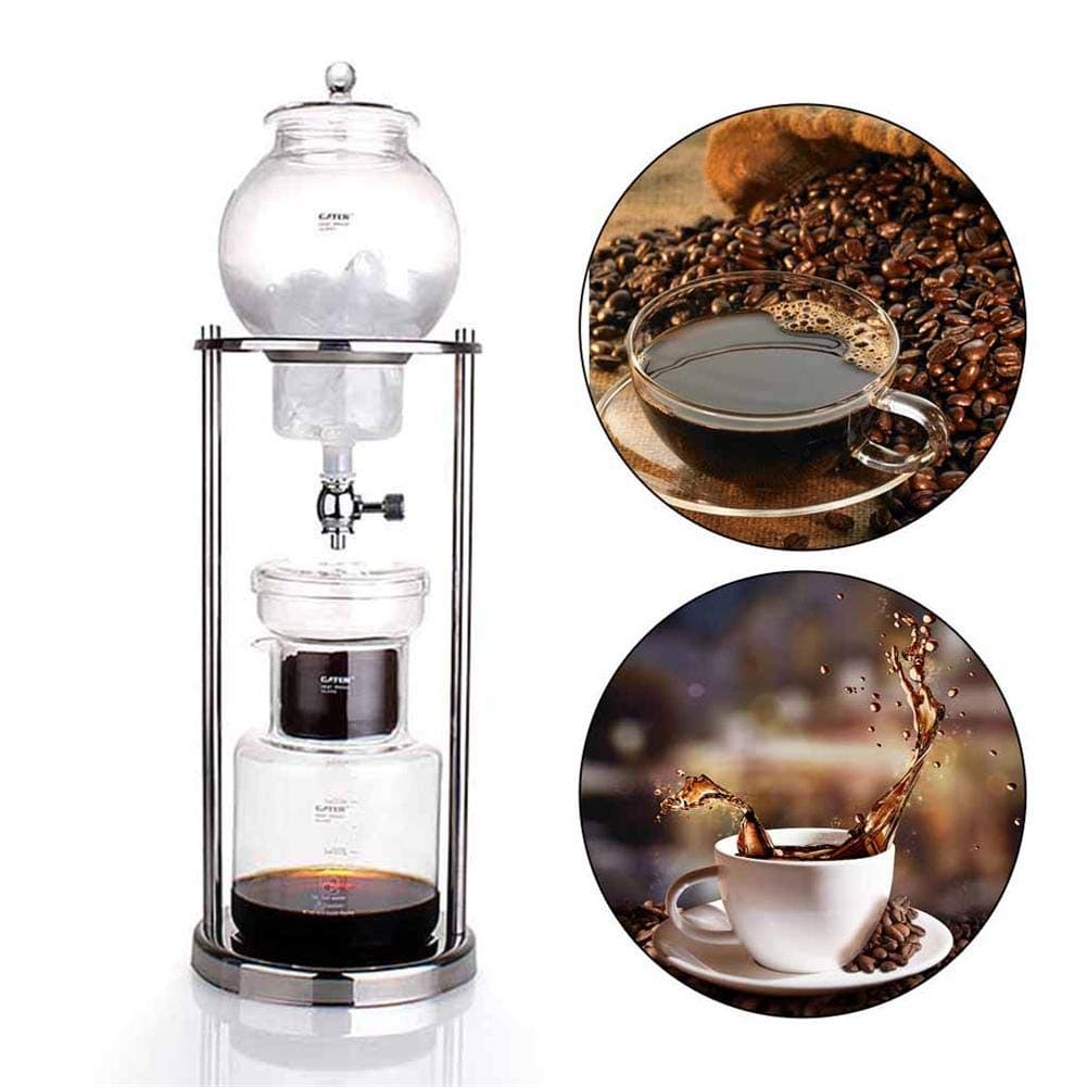 Ladeyi 600ML Cold Drip Coffee Maker, Drip Dripper Glass Dutch Brewing Machine with Filter Paper Wooden Frame Coffee Make for Home Kitchen